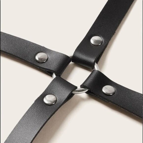 PU Leather Rivet Decor Cage Body Harness Costume - Picture 4 of 4